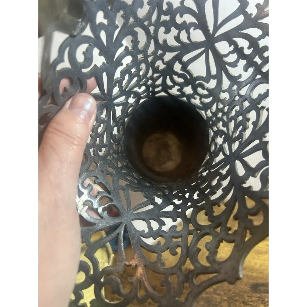 Antique Brides Flower Basket Silverplate 15” Tall Intricate Filigree Unique Mark